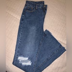 High Waist Ripped Raw Hem Jeans